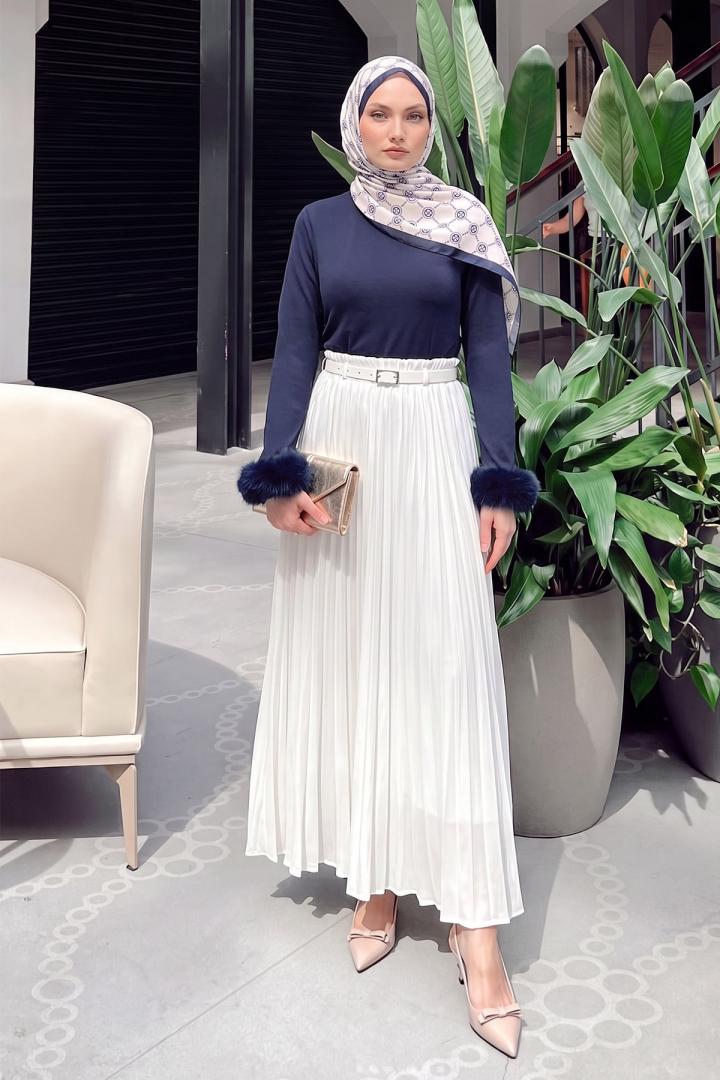 Kolu Kürklü Bluz 4593 - LACİVERT | Salih Çelebi 