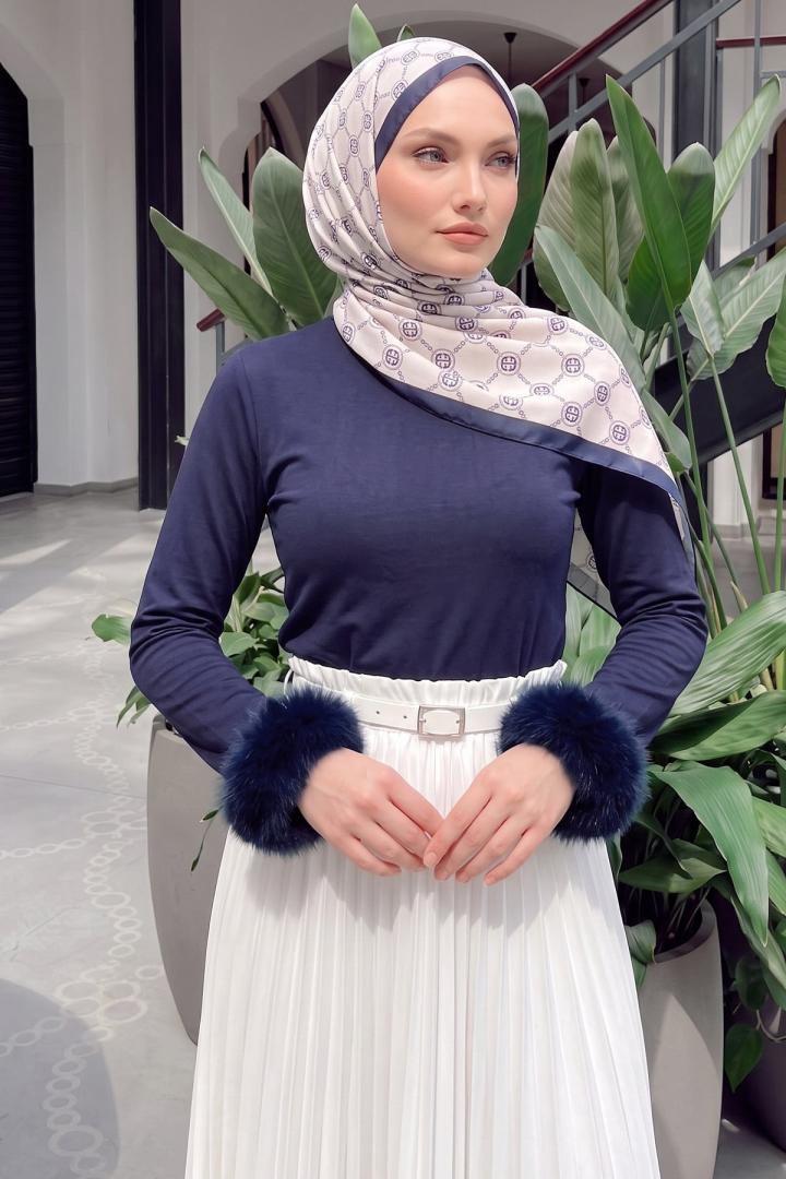 Kolu Kürklü Bluz 4593 - LACİVERT | Salih Çelebi 