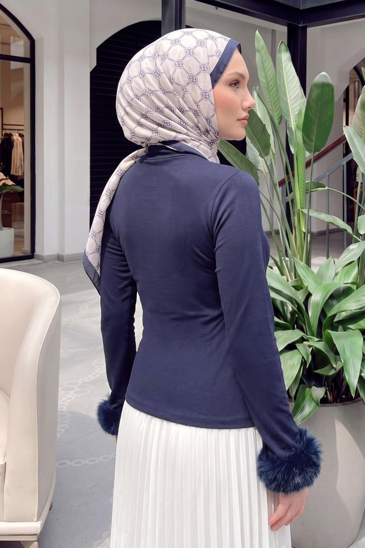 Kolu Kürklü Bluz 4593 - LACİVERT | Salih Çelebi 