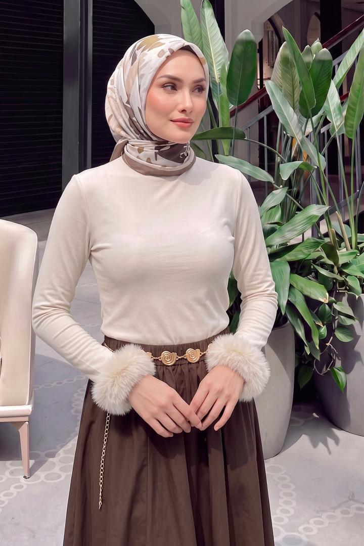 Kolu Kürklü Bluz 4593 - EKRU | Salih Çelebi 