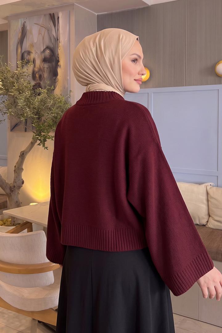 Yarasa Kol Triko Kazak T2619 - BORDO | Salih Çelebi 