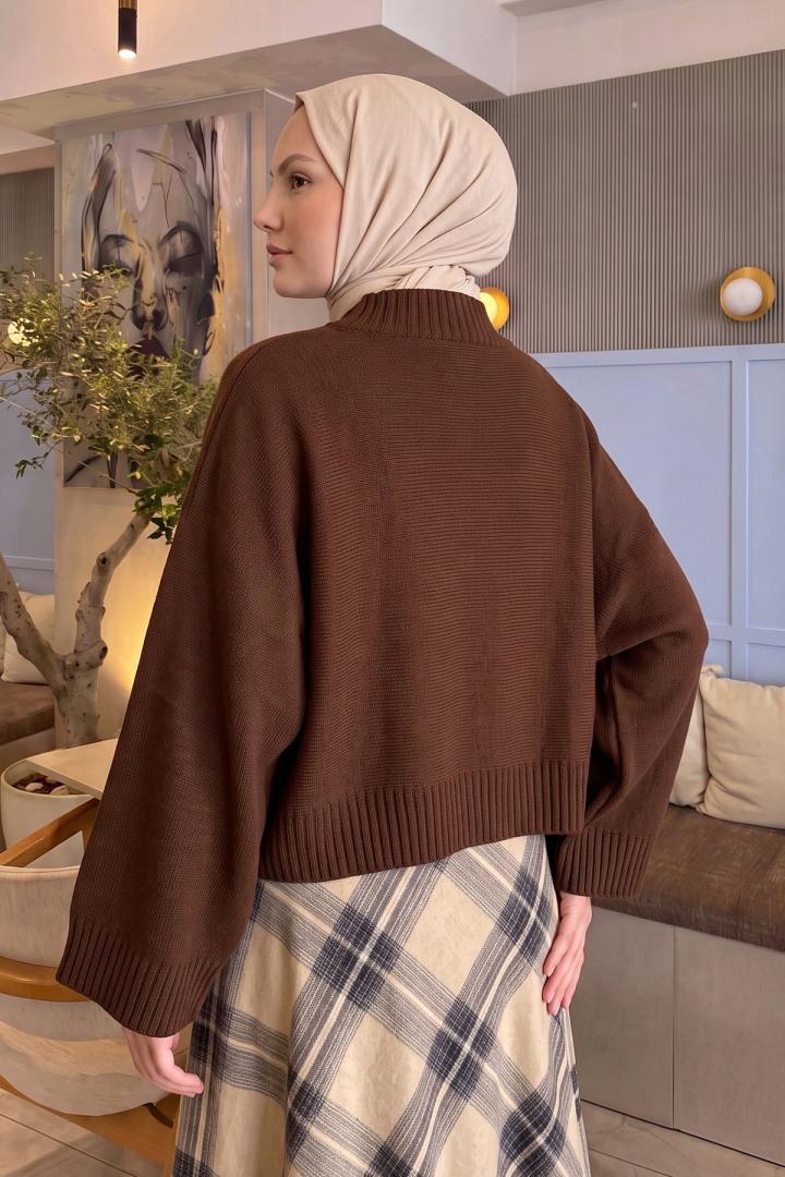 Yarasa Kol Triko Kazak T2619 - KAHVE | Salih Çelebi 