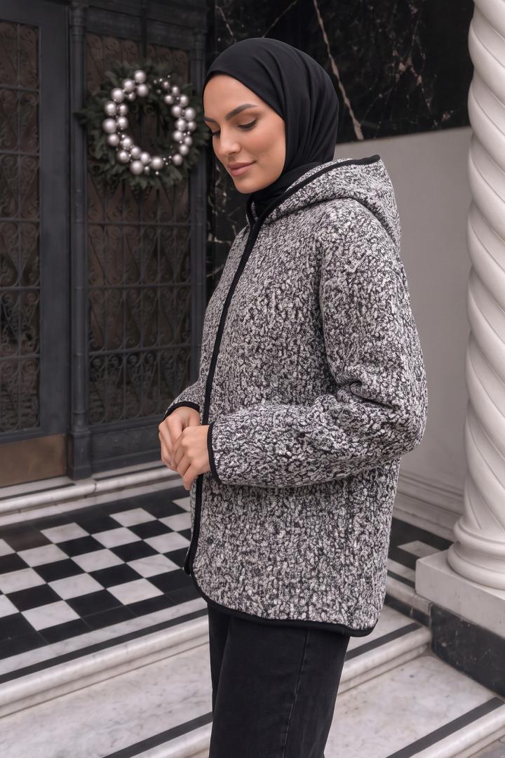 Kapüşonlu Peluş Ceket 1173 - SİYAH | Salih Çelebi 