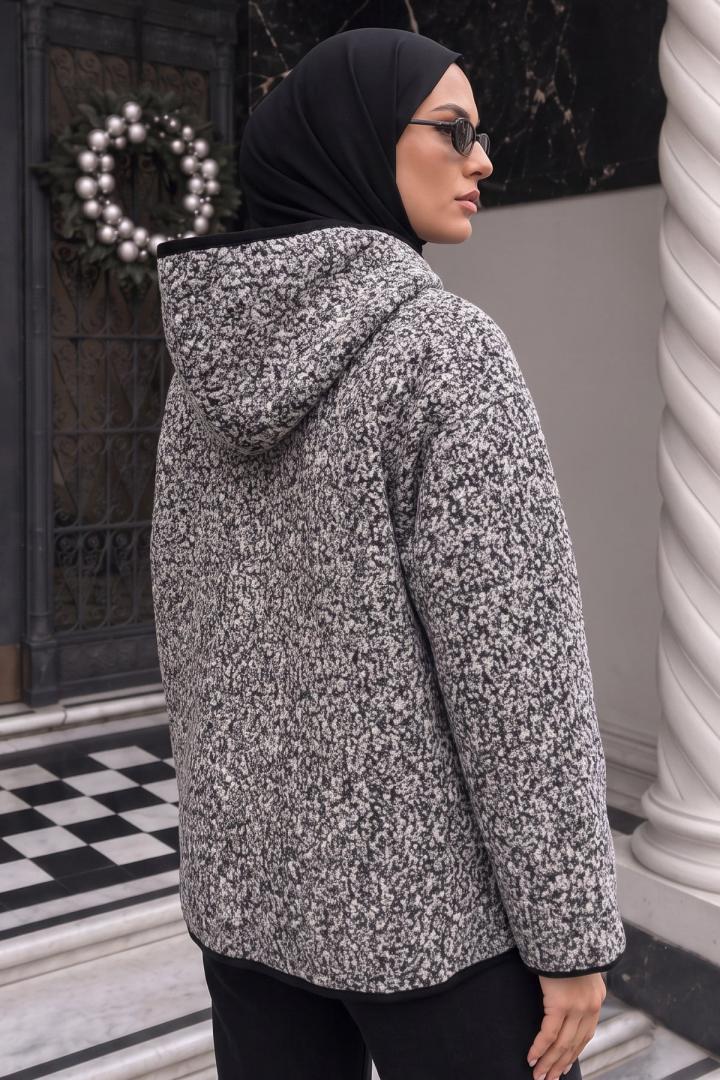 Kapüşonlu Peluş Ceket 1173 - SİYAH | Salih Çelebi 