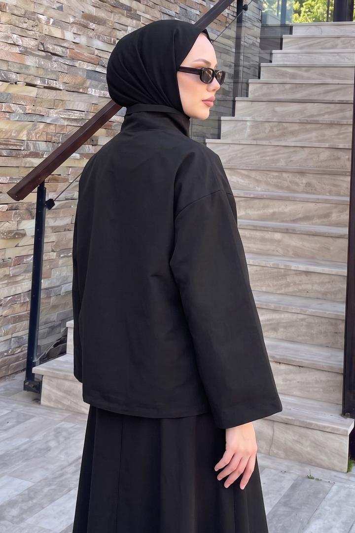 Kemerli Trençkot 202723 - SİYAH | Salih Çelebi 