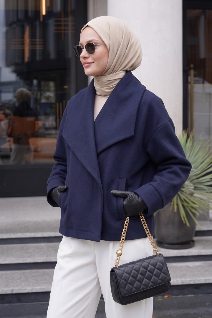 Şal Yaka Kaşe Kaban 202724 - LACİVERT | Salih Çelebi 