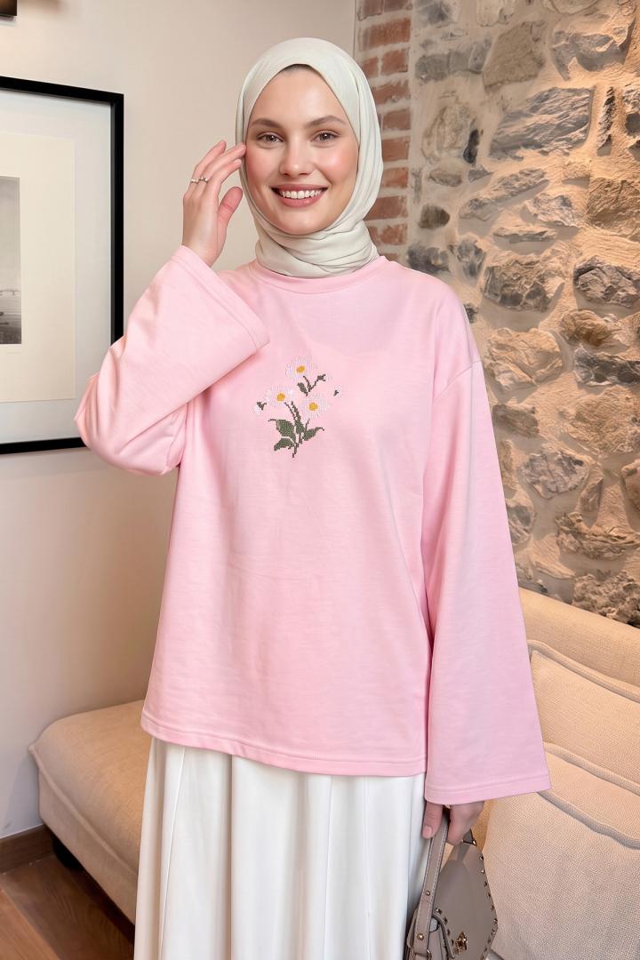 Papatya Nakışlı Tunik 13252 - AÇIK PEMBE | Salih Çelebi 