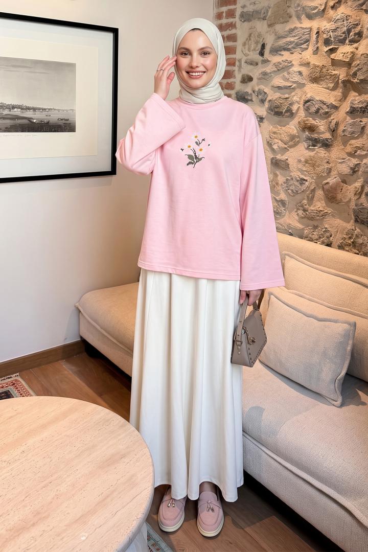 Papatya Nakışlı Tunik 13252 - AÇIK PEMBE | Salih Çelebi 
