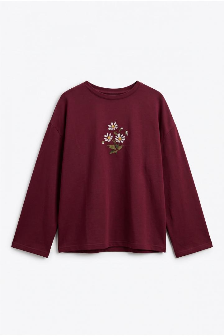 Papatya Nakışlı Tunik 13252 - BORDO | Salih Çelebi 