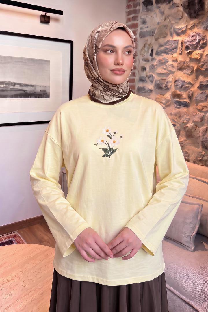 Papatya Nakışlı Tunik 13252 - SARI | Salih Çelebi 
