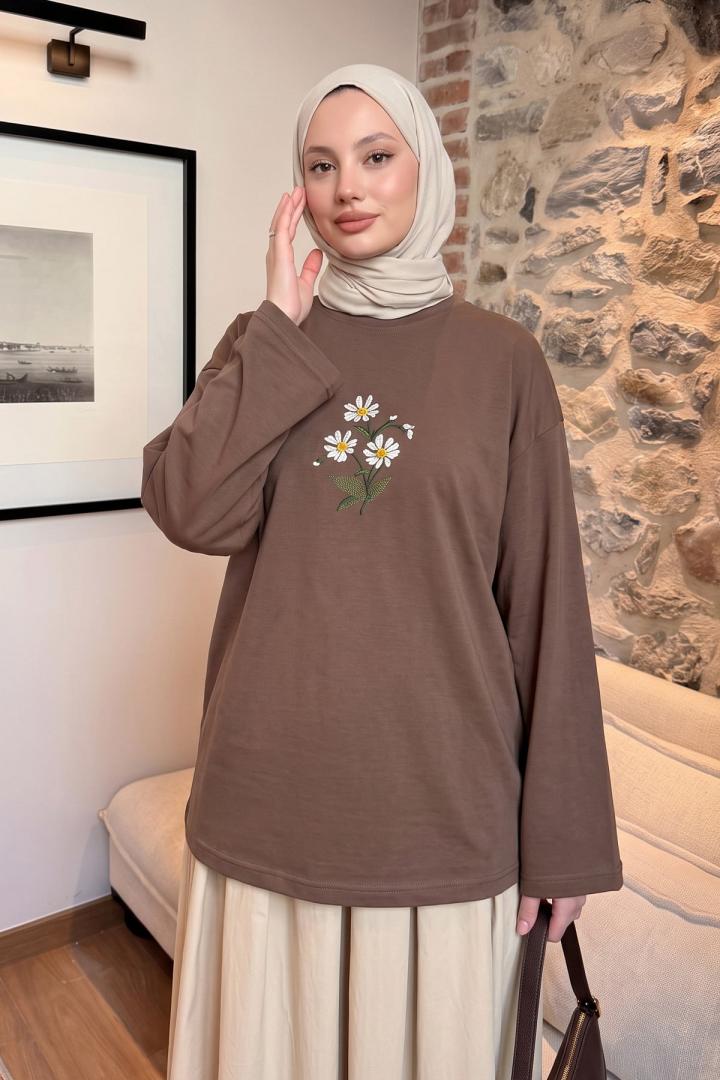 Papatya Nakışlı Tunik 13252 - VİZON | Salih Çelebi 