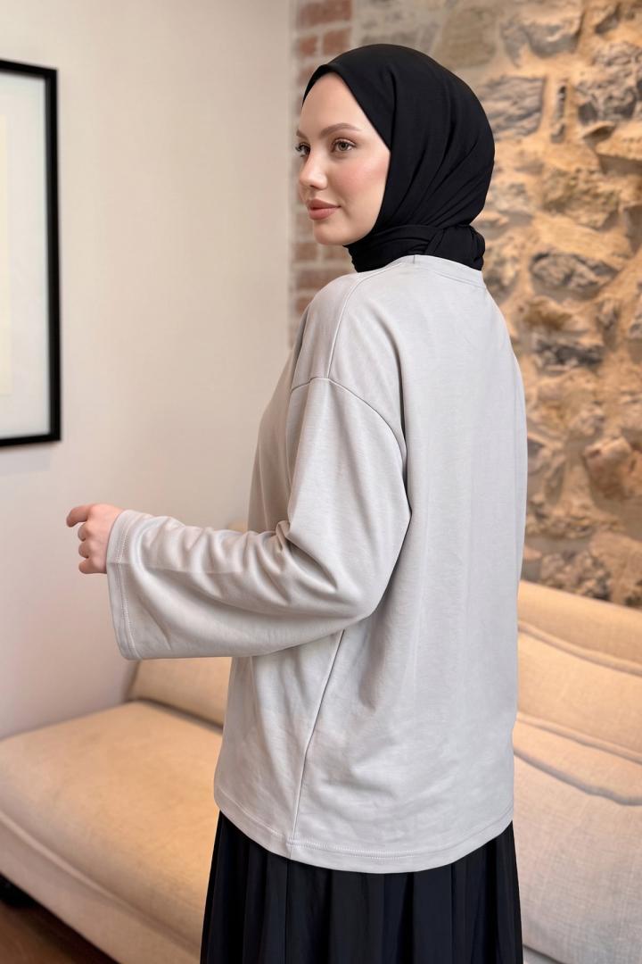 Papatya Nakışlı Tunik 13252 - GRİ | Salih Çelebi 