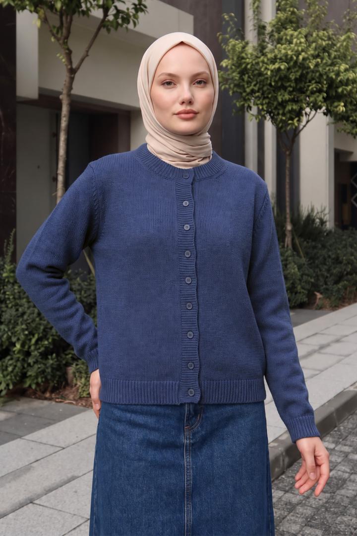 Bisiklet Yaka Triko Hırka T2631 - KOYU MAVİ  | Salih Çelebi 