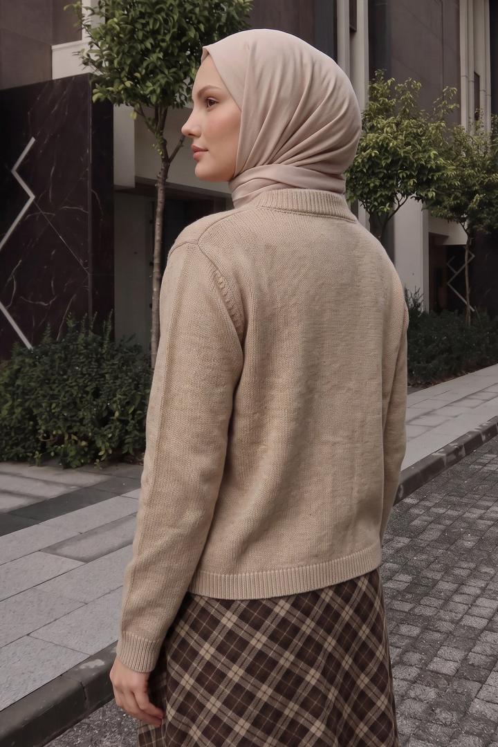 Bisiklet Yaka Triko Hırka T2631 - BEJ  | Salih Çelebi 