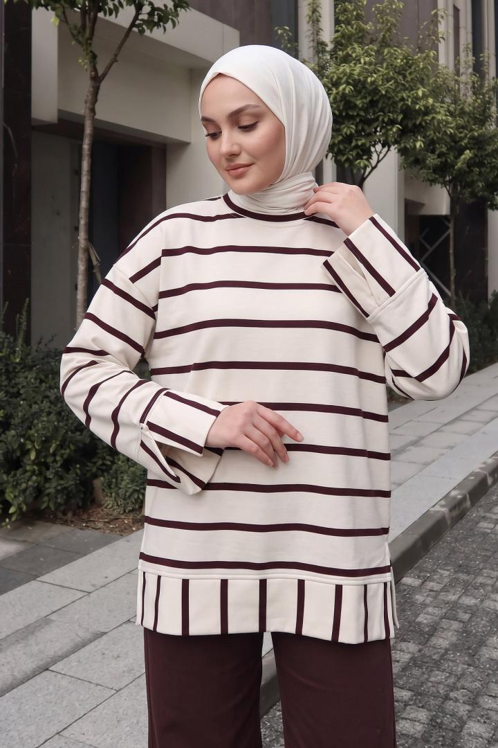 İnce Çizgili Tunik 202733 - MÜRDÜM | Salih Çelebi 