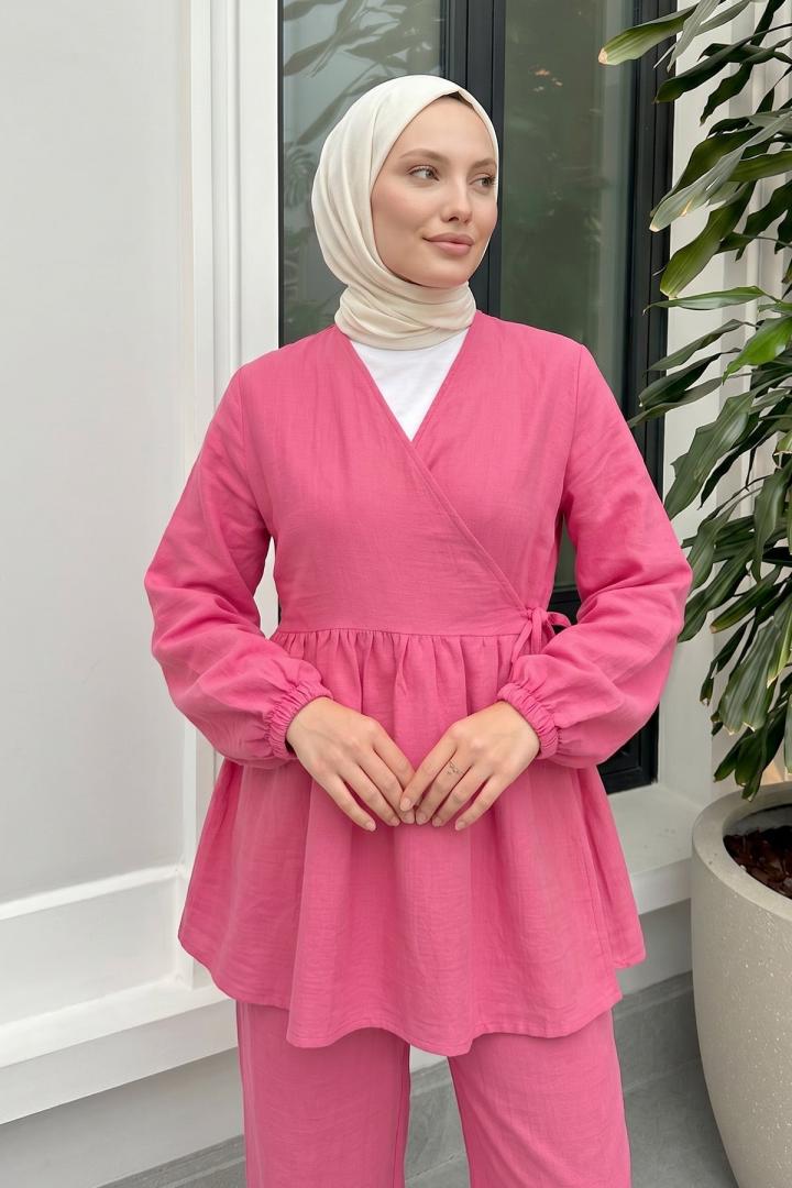 Çapraz Bağlamalı Kimono Takım 43457 - FUŞYA | Salih Çelebi 
