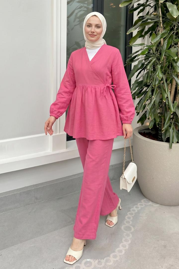 Çapraz Bağlamalı Kimono Takım 43457 - FUŞYA | Salih Çelebi 