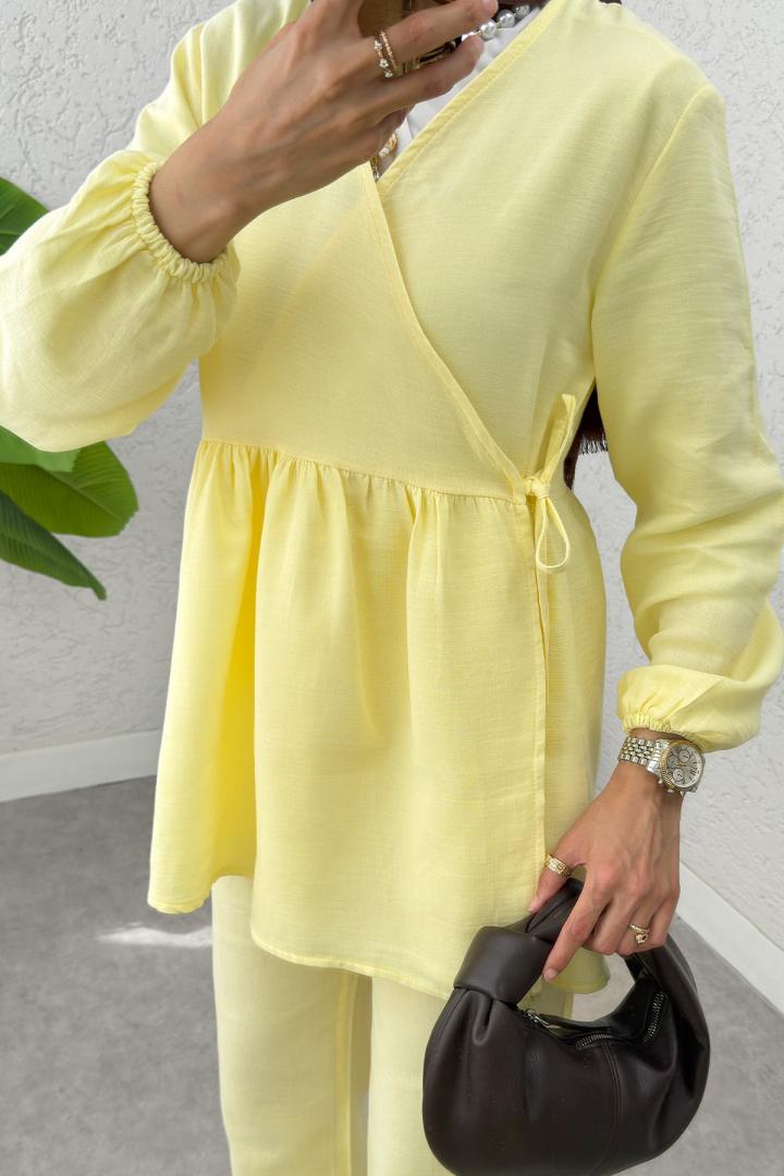 Çapraz Bağlamalı Kimono Takım 43457 - SARI |  