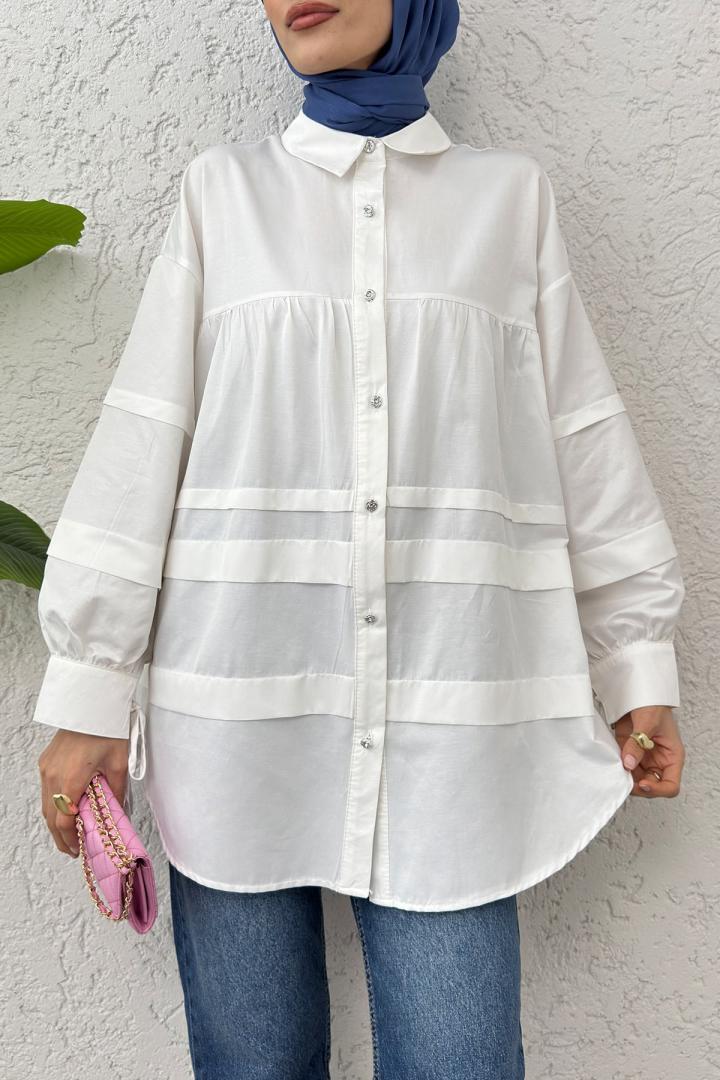 Double Kat Detaylı Tunik 2250 - BEYAZ |  