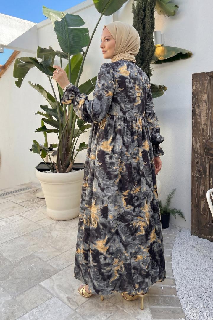 Batik Desen Viscon Elbise 2310 - ANTRASİT |  