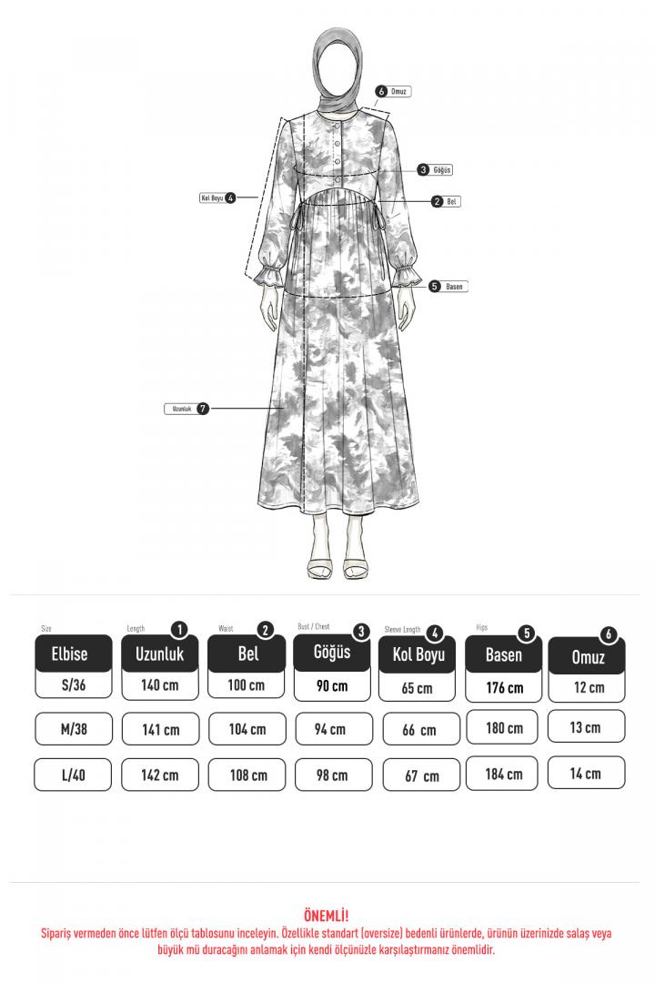 Batik Desen Viscon Elbise 2310 - ANTRASİT |  