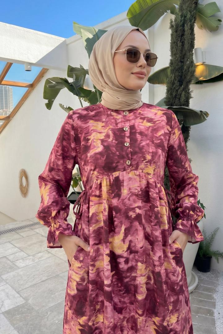 Batik Desen Viscon Elbise 2310 - FUŞYA | Salih Çelebi 