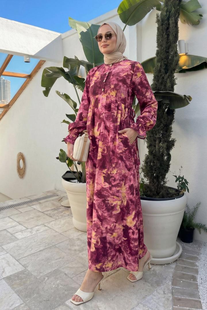 Batik Desen Viscon Elbise 2310 - FUŞYA | Salih Çelebi 