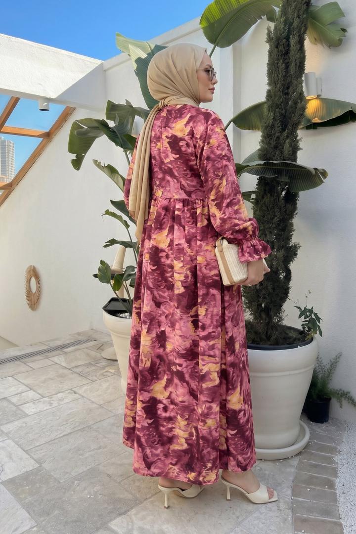 Batik Desen Viscon Elbise 2310 - FUŞYA | Salih Çelebi 