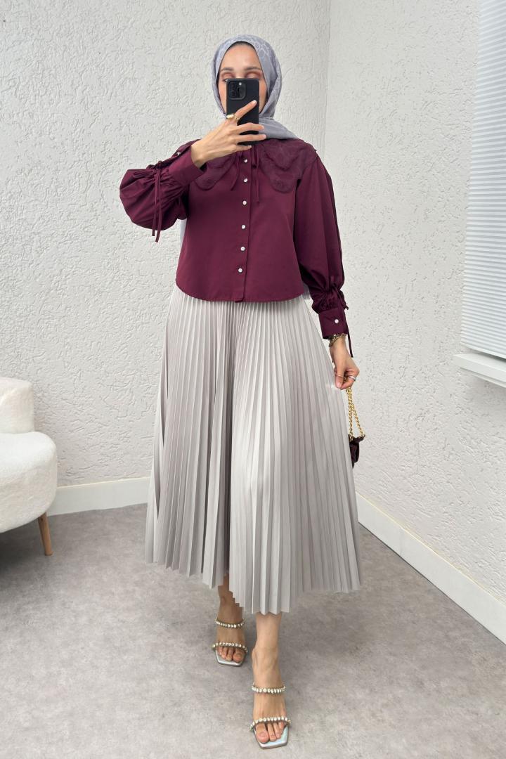 Bebe Yaka Kısa Gömlek 2254 - BORDO | Salih Çelebi 