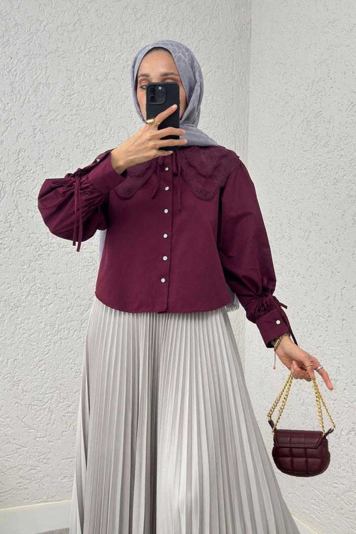 Bebe Yaka Kısa Gömlek 2254 - BORDO | Salih Çelebi 