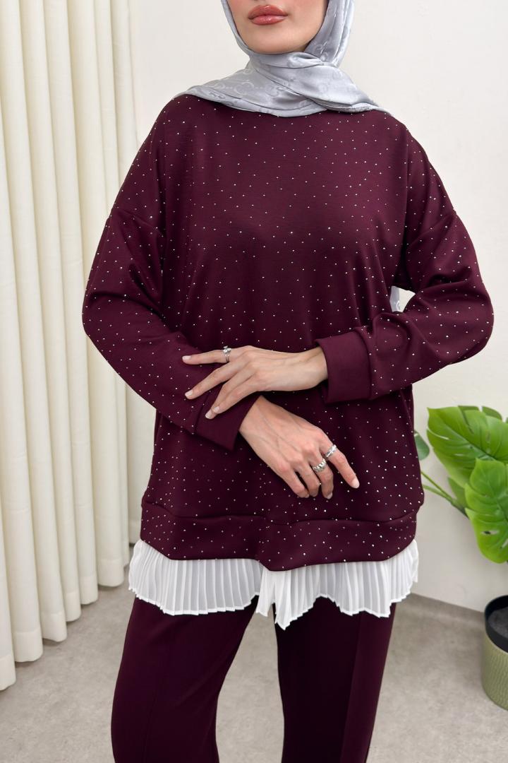 Altı Pliseli Tunik Takım 58122 - BORDO |  