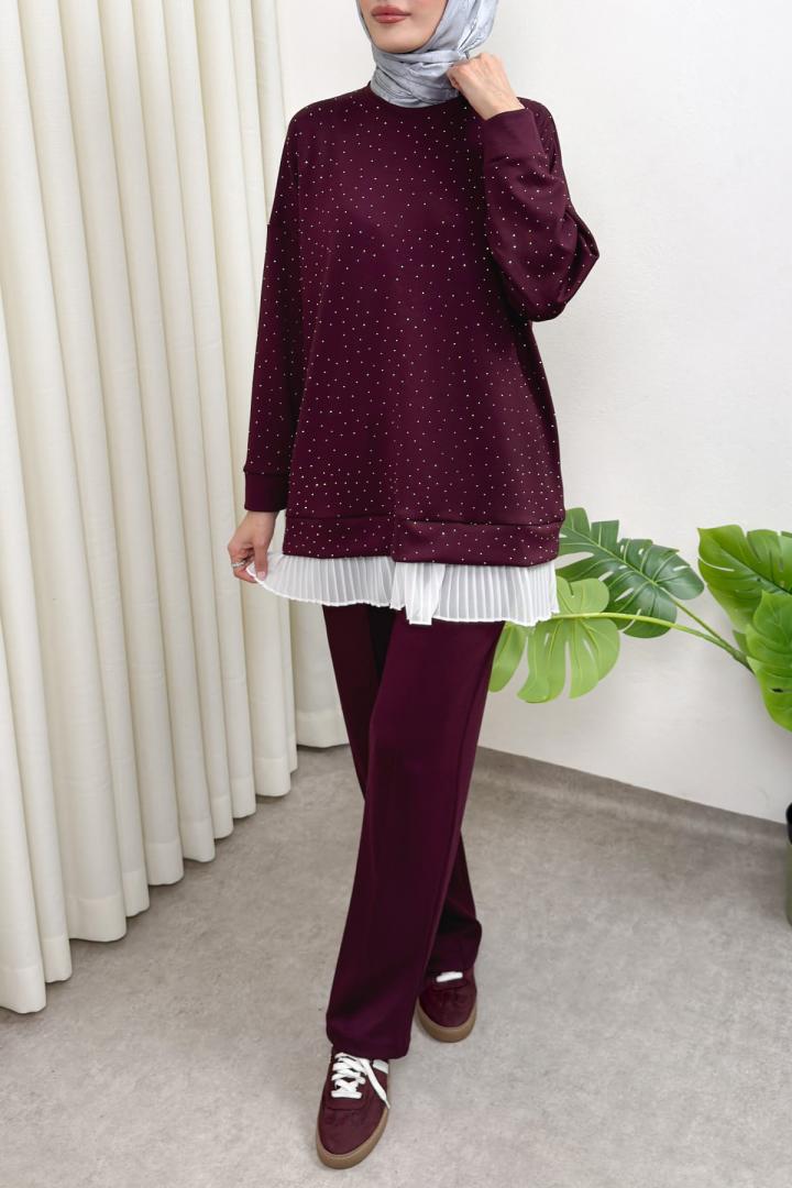 Altı Pliseli Tunik Takım 58122 - BORDO |  