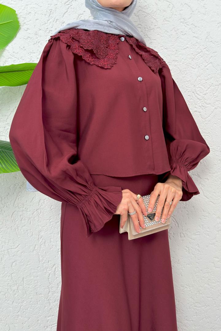 Bebe Yaka Etek Takım 2255 - BORDO |  