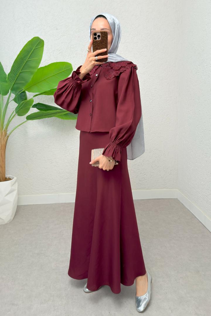 Bebe Yaka Etek Takım 2255 - BORDO |  