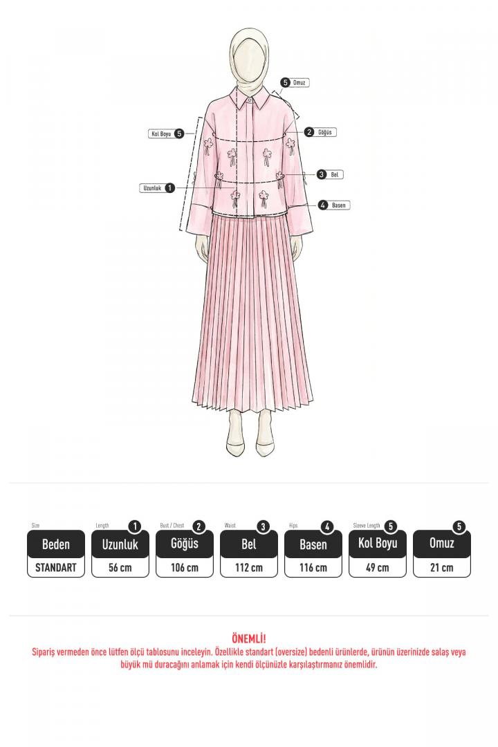 Çiçek Detaylı Gömlek 81019 - PEMBE |  