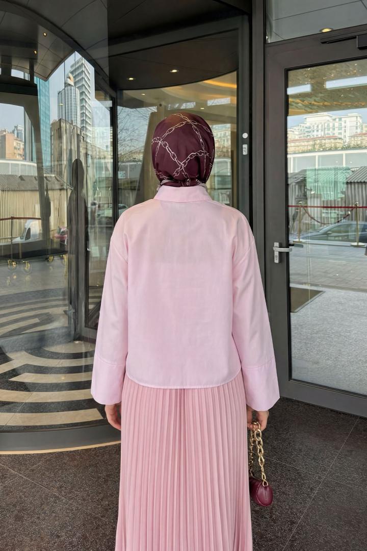 Çiçek Detaylı Gömlek 81019 - PEMBE |  