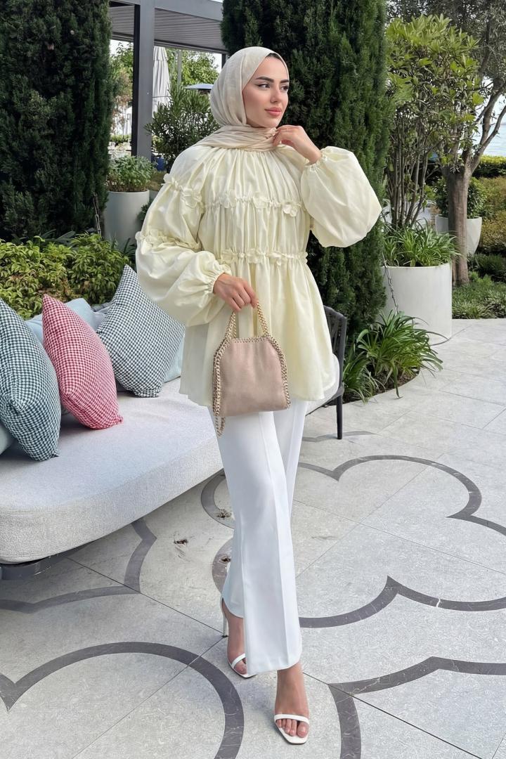 Reglan Çiçek Detaylı Tunik 81061 - TEREYAĞ SARISI |  