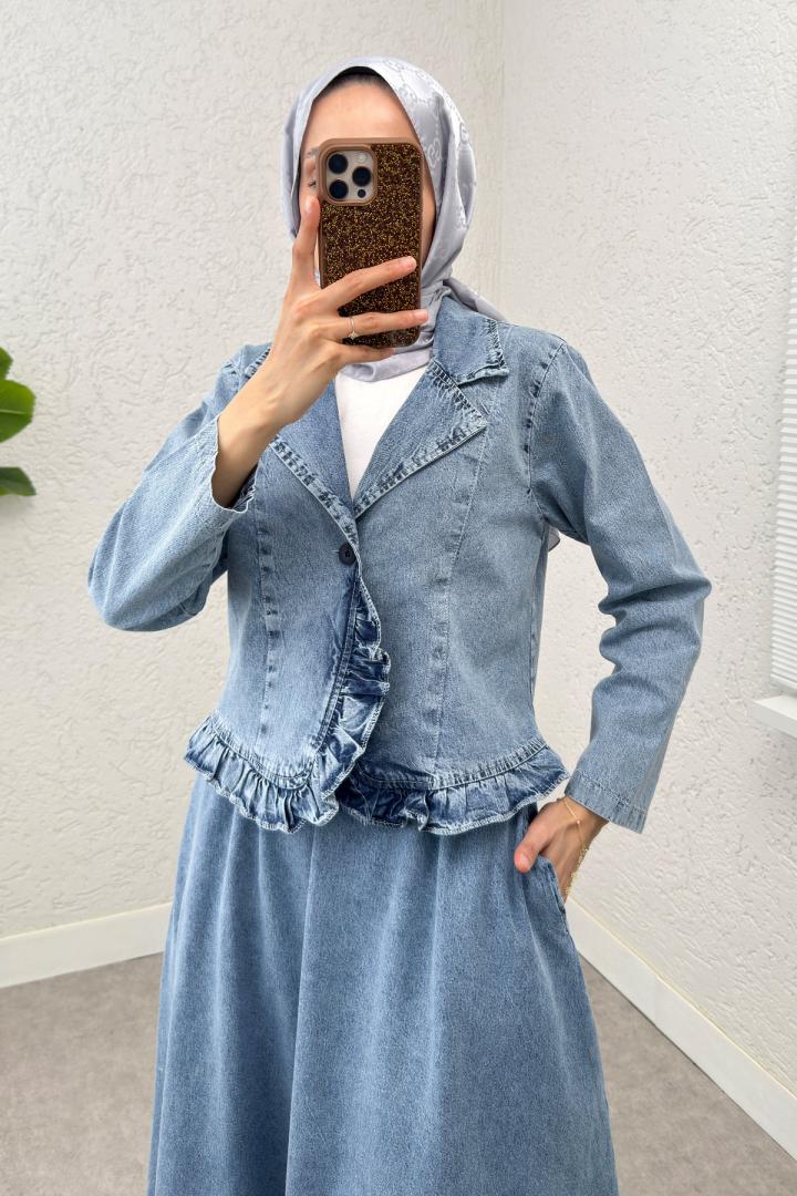 Fırfır Detaylı Denim Takım 6121 - MAVİ |  