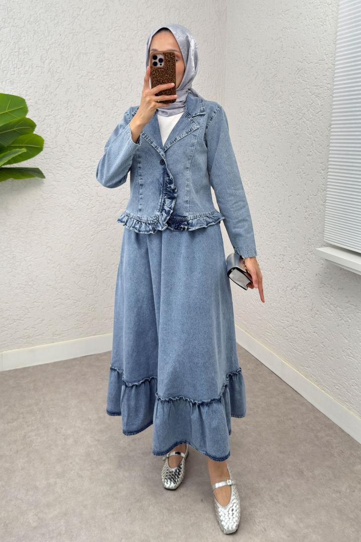 Fırfır Detaylı Denim Takım 6121 - MAVİ |  