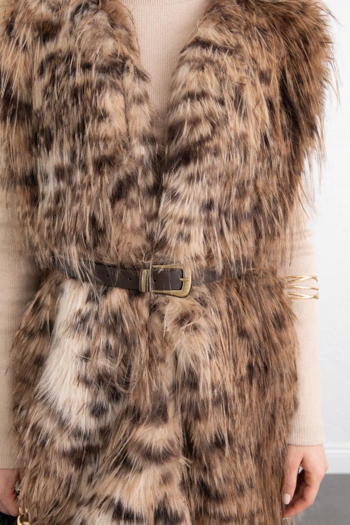 Leopar Desen Kemerli Yelek 8954 - KAHVERENGİ |  