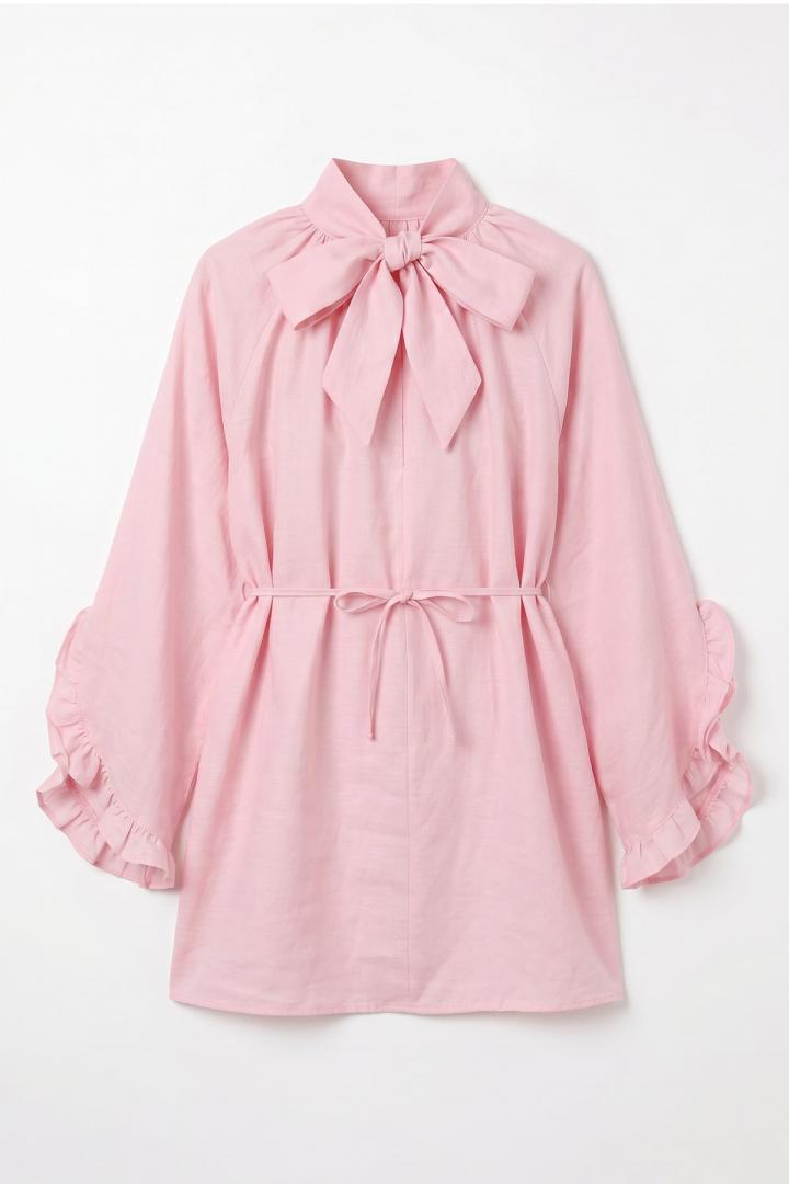 Yaka Bağlamalı Tunik Y0059 - AÇIK PEMBE | Salih Çelebi 