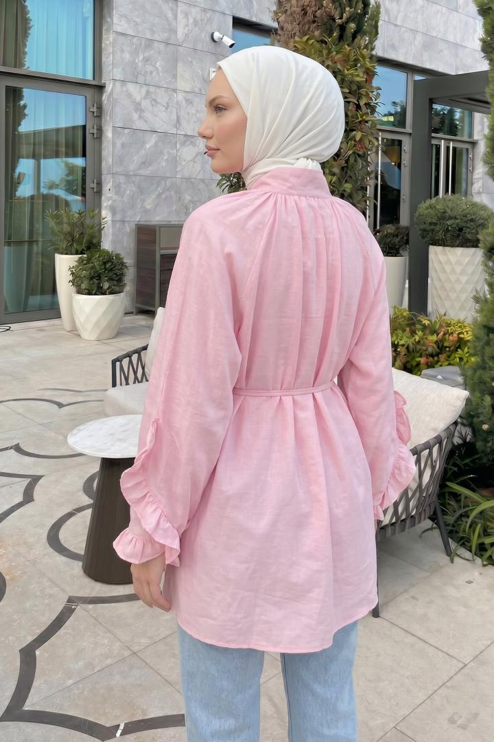 Yaka Bağlamalı Tunik Y0059 - AÇIK PEMBE | Salih Çelebi 