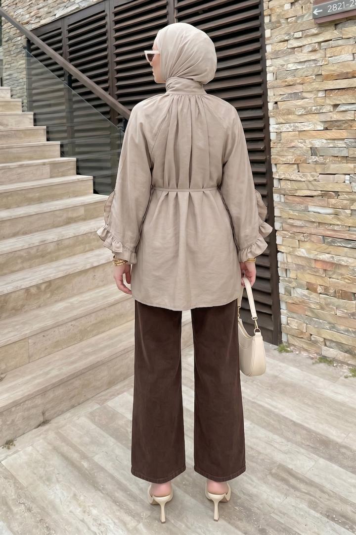 Yaka Bağlamalı Tunik Y0059 - TAŞ RENGİ |  