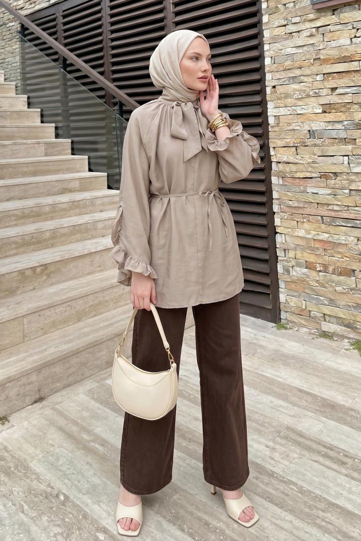 Yaka Bağlamalı Tunik Y0059 - TAŞ RENGİ |  