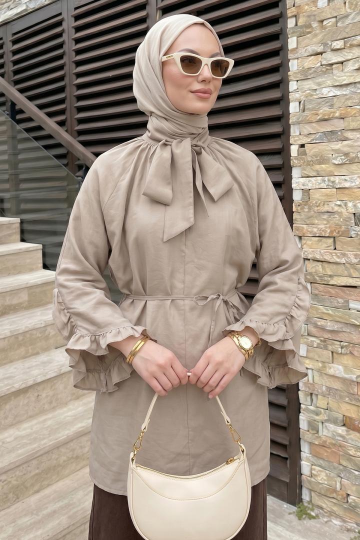 Yaka Bağlamalı Tunik Y0059 - TAŞ RENGİ |  