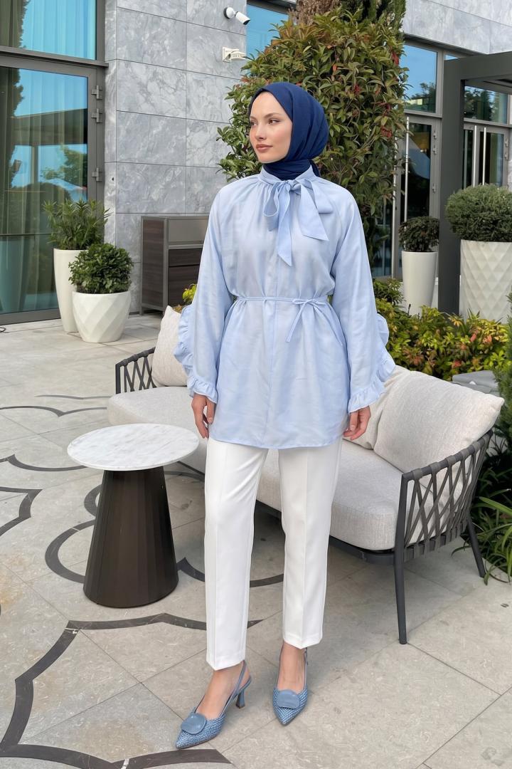 Yaka Bağlamalı Tunik Y0059 - BEBE MAVİSİ | Salih Çelebi 