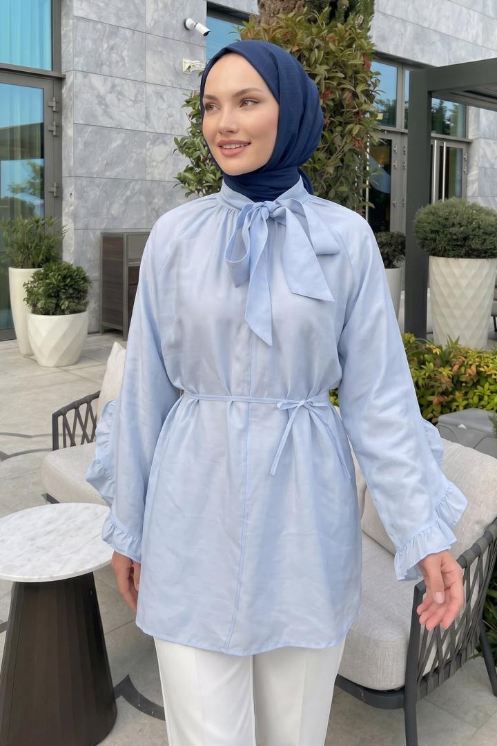 Yaka Bağlamalı Tunik Y0059 - BEBE MAVİSİ | Salih Çelebi 