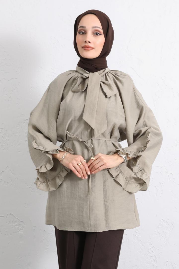 Yaka Bağlamalı Tunik Y0059 - AÇIK HAKİ |  