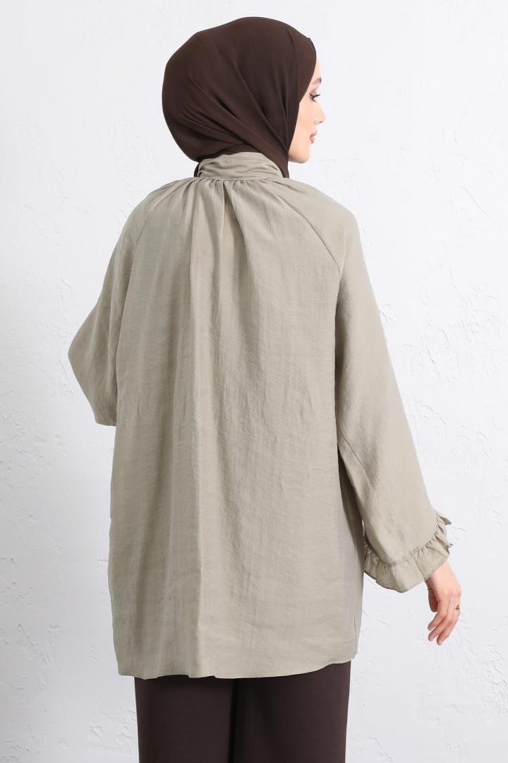 Yaka Bağlamalı Tunik Y0059 - AÇIK HAKİ |  