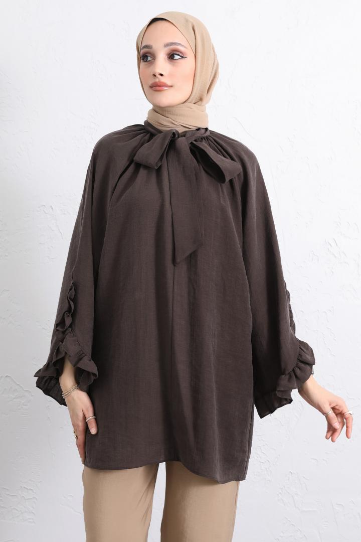 Yaka Bağlamalı Tunik Y0059 - KAHVERENGİ |  